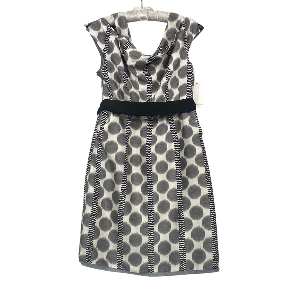 Anthropologie Leifsdottir Silk Sheath Dress 4 Gray Ivory Abstract Dot Belted NEW